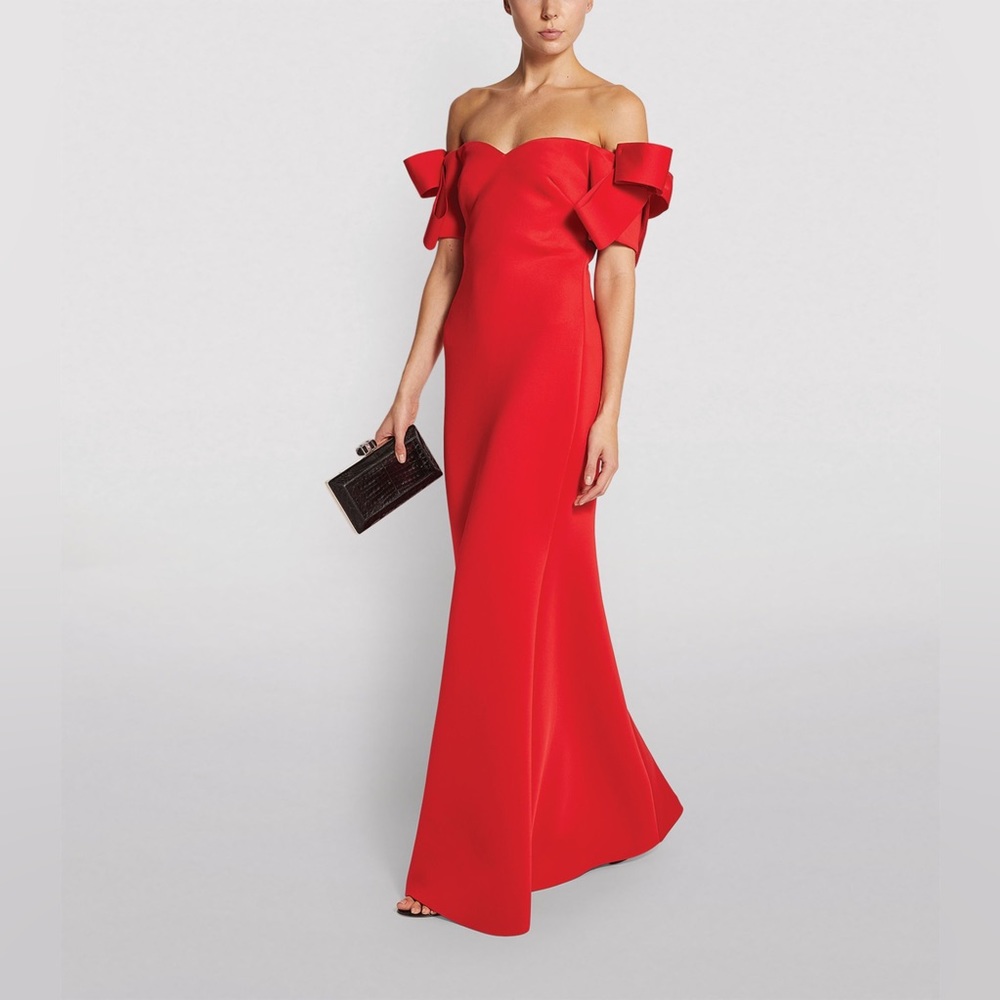 BADGLEY MISCHKA Bow Detail Red off the shoulder Gown